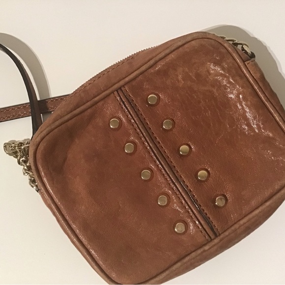 Micheal Kors brown leather studded with chains cross body bag - Picture 7 of 10